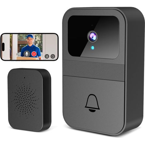 Sonnette sans Fil, Sonnette Vidéo sans Fil avec Caméra, Conversation Bidirectionnelle, Vision Nocturne, Alimentation par Batterie, Installation Facile, Prend en Charge Le Stockage Cloud - Noir (1/5)