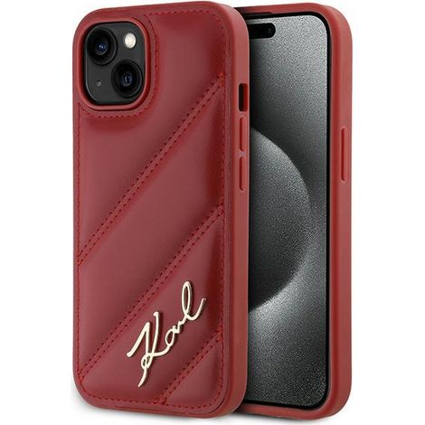 Karl Lagerfeld Diagonal gesteppte rote iPhone 15 Hülle (1/5)