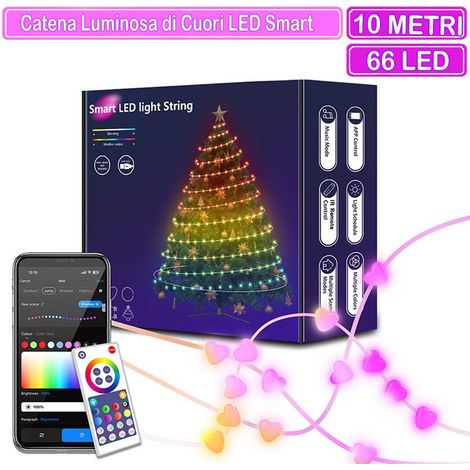 Tuya Catena Luminosa di Cuori LED Smart WiFi e Bluetooth 10 Metri - 66 LED (1/4)