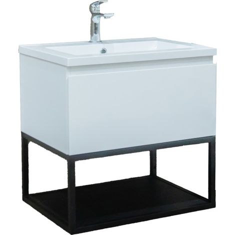 Ensemble meuble de salle de bains suspendu avec vasque - SAT - B-Way - blanc brillant - Blanc (1/3)