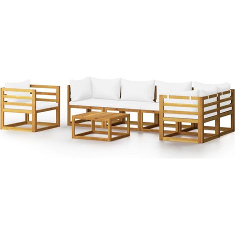 INLIFE Salon de jardin 7 pcs avec coussin Crème Bois d'acacia solide (1/5)