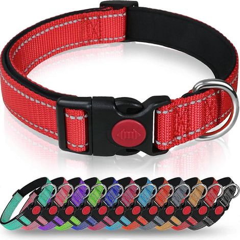 Collier pour chien en nylon réfléchissant avec boucle de sécurité, colliers pour animaux de compagnie réglables et doux (1/5)