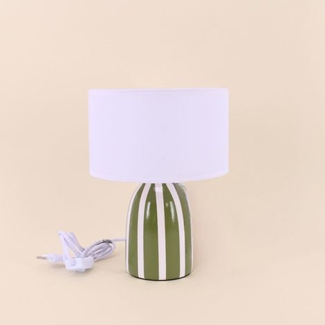 Lampe à poser en terre cuite rayée vert et blanc