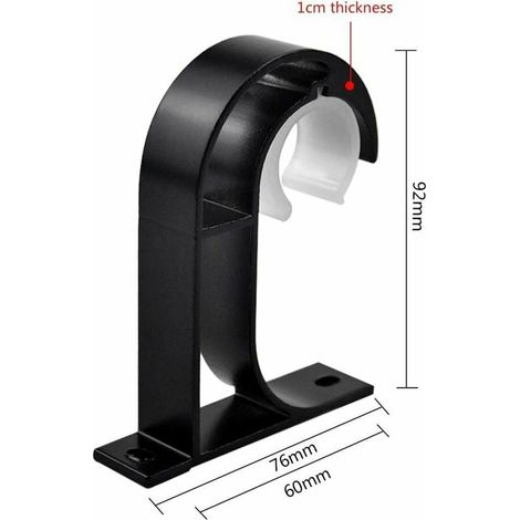 Ulisem - Set di 2 supporti per asta per tende, staffe di montaggio a soffitto, supporto per asta appendiabiti in lega di zinco per camera da letto e soggiorno, con viti e tasselli (nero)
