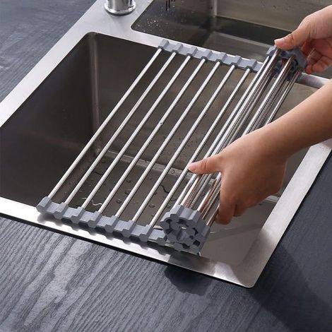 Abtropfgestell，faltbar und abnehmbar，Abtropfgestell für die Spüle，Küchenorganizer (grau，43 x 35 cm) (1/5)