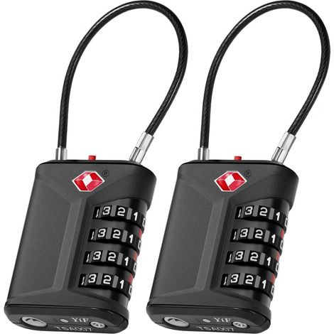 Zahlenschloss 4-stellig TSA mit flexiblem Kabel, 2 Stück, Schwarz (1/5)