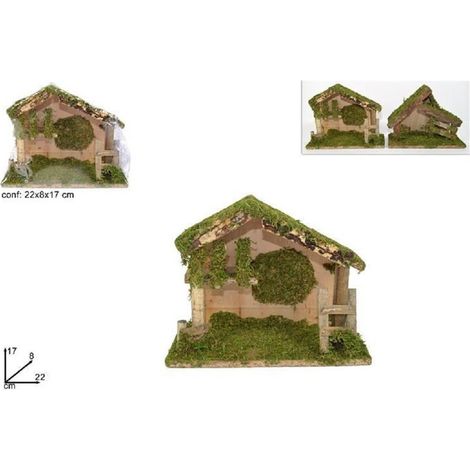 TrAdE Shop Traesio - Capanna 22x8x17cm Muschio Scaletta Presepe Addobbo Natale Decorazione Natalizia -