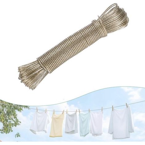 Étendoir à linge de camping - Corde à linge - Fil d'acier - Corde à linge pour sécher le linge et la literie - Corde à linge avec âme en acier - Corde à linge de voyage - Corde à linge dorée portable (1/5)