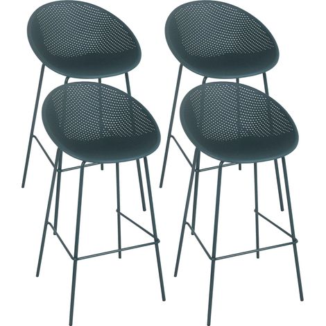 Lot de 4 chaises hautes de terrasse en plastique bleu canard