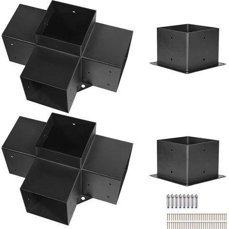 Support de Pergola 4 Voies, 142x142 mm (6x6 pouces), Kit de 2 Pièces en Acier Renforcé, Fixation Facile pour Poutres en Bois, Idéal pour Pergolas, Gazebos et Chalets (1/5)