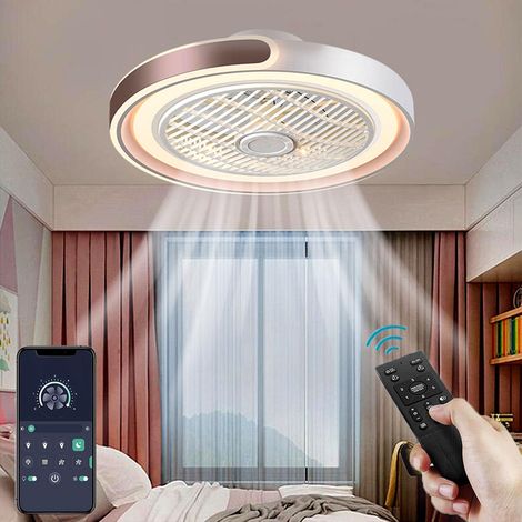 Lampe de Plafond de Ventilateur avec Éclairage LED, 50cm Silencieux Ventilateur de Plafond avec Lampe et Télécommande/APP, Lumière de Ventilateurs Moderne pour Chambre Salon - Brun (1/5)