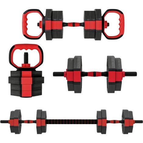 Set di manubri 4 in 1: manubri regolabili da 15 kg e bilanciere, adatti per l'allenamento di forza a casa e in palestra. (1/5)