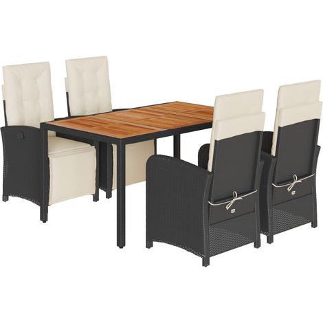 Ensemble à manger de jardin coussins 5pcs Noir Résine tressée (1/5)