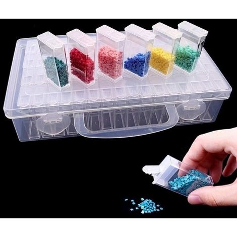 Diamond Embroidery Box, Each Storage Box with 64 Mini Compartments, Grids, 5D Diamond Painting Tools and Cross Container Accessories for DIY - Fei Yu (1/4)