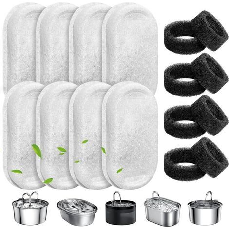 Katzenbrunnenfilter, Set mit 8 Ersatzfiltern für Haustiere inklusive 8 Edelstahlschwämmen, hahnförmiger Wasserspender für Haustiere (1/5)