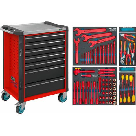 Chariot d'atelier Assistant 179NX-7/70KV Tiroirs, plats : 5 x 81 x 522 x 398 mm Tiroirs, hauts : 2 x 166 x 522 x 398 mm Nombre d'outils : 70 HAZET (1/4)