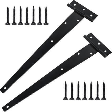 Set mit 2 robusten T-förmigen Türbändern inklusive Befestigungsschrauben, 300 mm, verzinkte T-förmige Türbänder für Scheunentore, Holztore und Fenster (1/5)