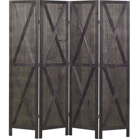 Paravent à 4 Panneaux Pliants en Bois de Paulownia Brun Foncé 170 x 163 cm Ridanna