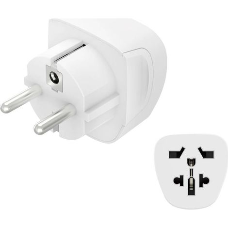 ADAPTATEUR VOYAGE TYPE E ET F, 3 PÔLES, UNIV., MONDE VERS EUROPE, BLC HAMA (1/4)
