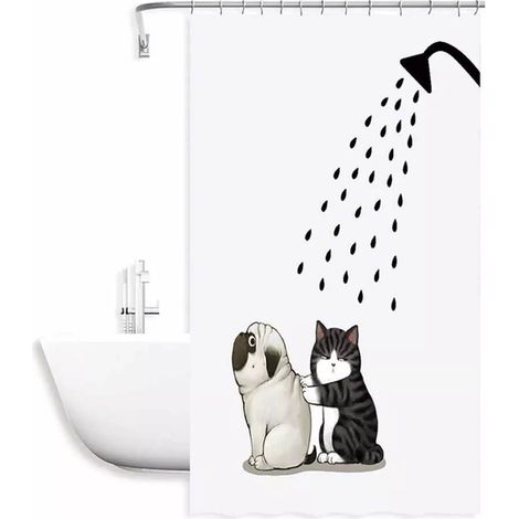 Cleafe - Tenda Doccia Impermeabile 180x200 Cm Con 12 Anelli Vasca Bagno Cane Gatto 87093 - (1/4)