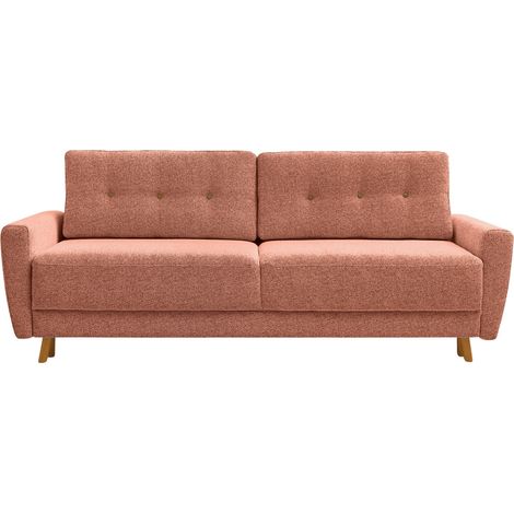 GASPARD - Canapé droit convertible tissu bouclette 3 places - Terracotta