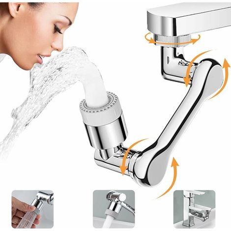 Accessoire d'extension pour robinet, aérateur de robinet pivotant à 1080°, buse de mélange à 2 branches, aérateur universel pour robinets de cuisine/salle de bain (1/5)