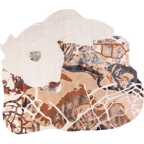 Tapis salon 200 x 230 cm, Multicolore, beige et marron, motif fresque artistique, texture en relief, finition soignée pour un usage quotidien (1/5)