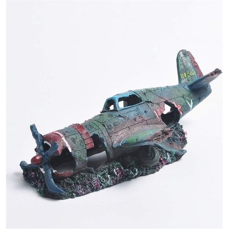 Décoration d'aquarium en résine représentant une épave d'avion de chasse militaire Thunderbolt (1/5)