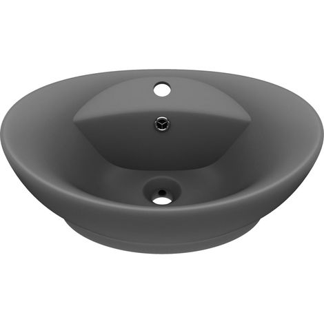 Lavabo ovale con troppopieno lavabo da appoggio lavabo da bagno interno del vano cosmetico 58,5 x 39 cm ceramica grigio scuro opaco 020002681