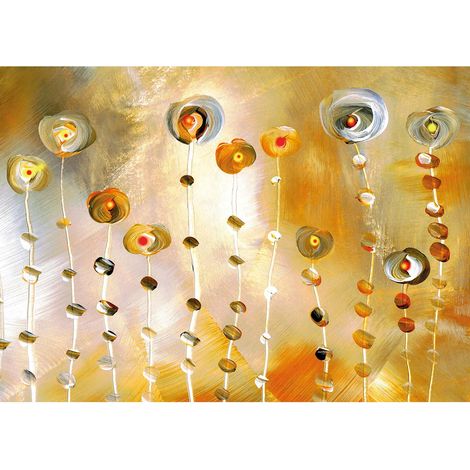 Tableau connu fleurs rouge & or | Tableau fleuri rouge & orange idéal cuisine | Tableau sur toile effet peinture pour salon & couloir - 0,7 x 0,5 m (1/2)