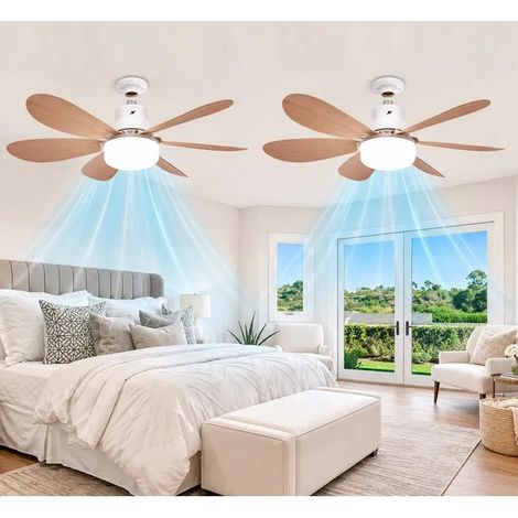 2Pcs Ventilateur de Plafond avec Lumière et Telecommande, LED 40W E27 Lampe Ventilateur,3 Vitesses, Silencieux, pour Salon, Chambre (1/5)