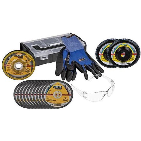 Kit Disque abrasif Klingspor 15 pièces avec lunettes de protection, Gants de travail dans L-Boxx Mini
