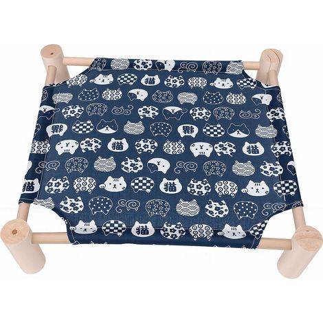 Lits surélevés pour animaux de compagnie, hamac en bois respirant pour chats, meubles portables, lit pour chiots, pour usage intérieur et extérieur, bleu et (1/5)