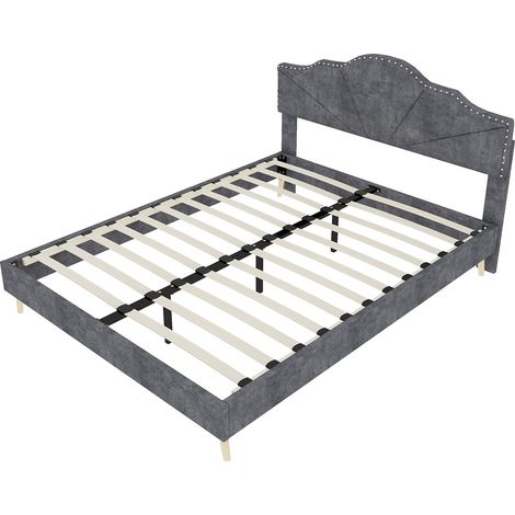 Modernes niedriges Polsterbett Grau 140 x 200 cm mit Matratze (1/5)