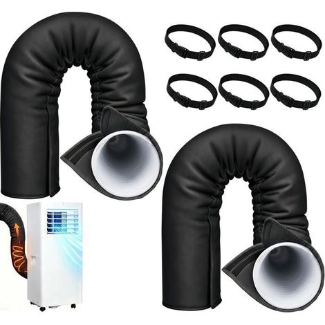 Lot de 2 manchons isolants tuyau climatiseur portable – 5-5,9 pouces, 6 sangles réglables – Fixation sécurisée – Noir (1/5)