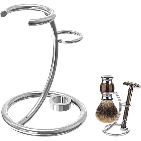 Support pour blaireau de rasage, porte-rasoir de sécurité en acier inoxydable compatible avec les rasoirs manuels pour salle de douche, salle de bain, organisateur de nécessaire de rasage (nickel bros (1/5)