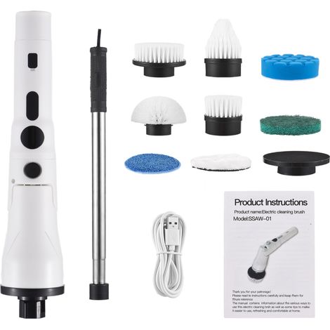 Brosse Nettoyage Électrique Rotative – Étanche IPX5, 2 Vitesses, Affichage Numérique – 8 Têtes, Bras Extensible – Pour Baignoire et Salle de Bain (1/5)