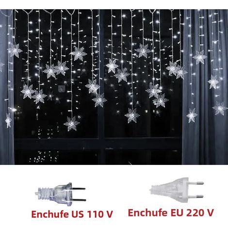 (Lumière blanche 220V) Guirlande lumineuse de Noël LED de 3,5 mètres avec flocons de neige, feuilles, rideaux et couronnes étanche. (1/4)