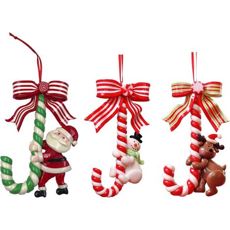 Ornement De Noël - Figurine Résine Bonbon À La Canne - Père Noël Flocon De Neige Renne - Décoration Arbre De Noël - Lot De 3 (1/5)