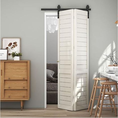 Porte coulissante bi-pliante 92 cm – Acier au carbone noir mat – Capacité 150 kg – Largeur 43 cm – Épaisseur 3 à 4,5 cm – Kit complet d'installation
