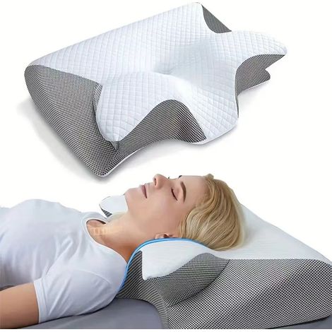 Oreiller cervical viscoélastique, oreiller orthopédique ergonomique 2 en 1 pour soulager les douleurs cervicales, oreiller de soutien profilé, 1 pièce, gris clair-AquaForge (1/5)