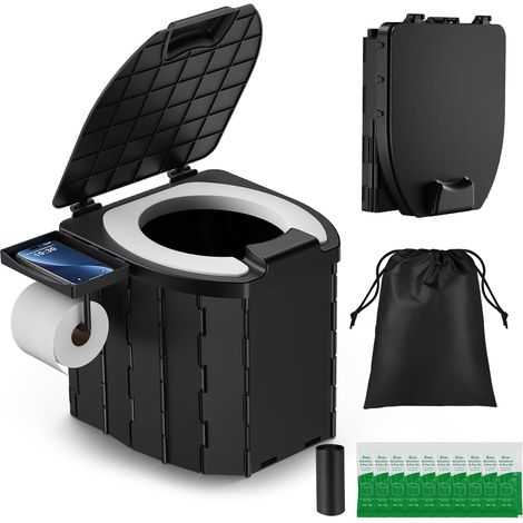 Toilettes de camping portables pliables avec couvercle et porte-papier, design léger pour voiture, camping-car, randonnée, plage, capacité de 204 kg (1/5)