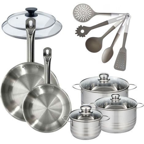 Lot 2 Poêles 24/28cm Fackelmann Eterna avec 3 Faitouts 16/20/24 cm et 5 ustensiles Fackelmann (1/5)