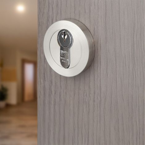 Ouvre&Déco – 2 rosaces de poignée de porte rondes à visser LIMBUS trou de cylindre, Zamak nickel mat