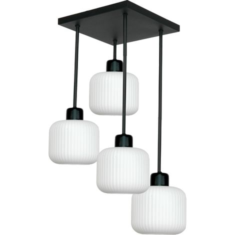 Lampada da soffitto, nera classica, paralumi in vetro, bianchi, 15-453 Sonia