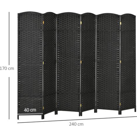 Paravent pliable en 6 parties, cloison de séparation pour salon, chambre ou bureau, noir (1/5)