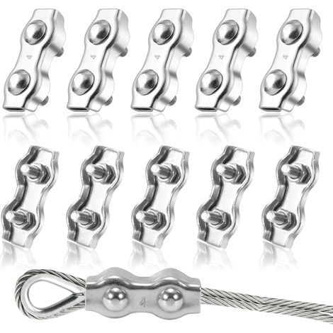 Doppelkabelklemmen M4 aus Edelstahl 304 zur Befestigung von 4-mm-Drahtseilen, Wäscheleinen und Sonnensegeln – 8 Stück (1/5)