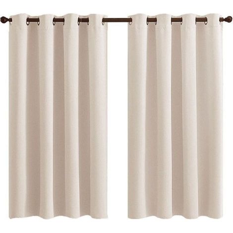 Rideau Occultant Thermique - 2 Panneaux Courts Isolants Anti-Froid/Bruit à Oeillets - pour Salon, Chambre (Enfant/Adulte), Dressing - 140x160cm Beige Écru