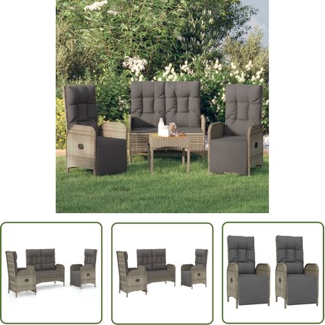 The Living Store 3-tlg. Garten-Essgruppe mit Kissen Grau Poly Rattan - Gartenmöbeln - Outdoor Möbel - Rattan Sessel - Gartenset - Balkonmöbel (1/5)