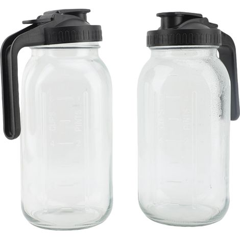 Glaskrüge mit schwarzen Deckeln, 1,9 Liter Fassungsvermögen, Teekannen mit weiter Öffnung, auslaufsichere Behälter für Wasser, Saft, Milch, Eiskaffee, 2er-Set (1/2)